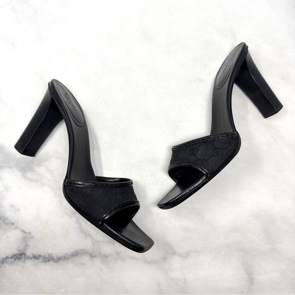 Gucci Vintage GG Monogram Canvas Leather Square Toe Block Heel Mules Black 8.5 - Picture 6 of 14